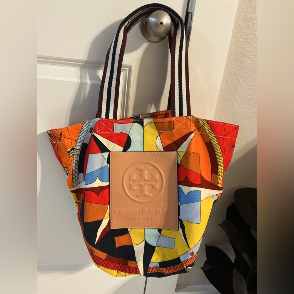 Rare Tory Burch Tote with Leather pocket